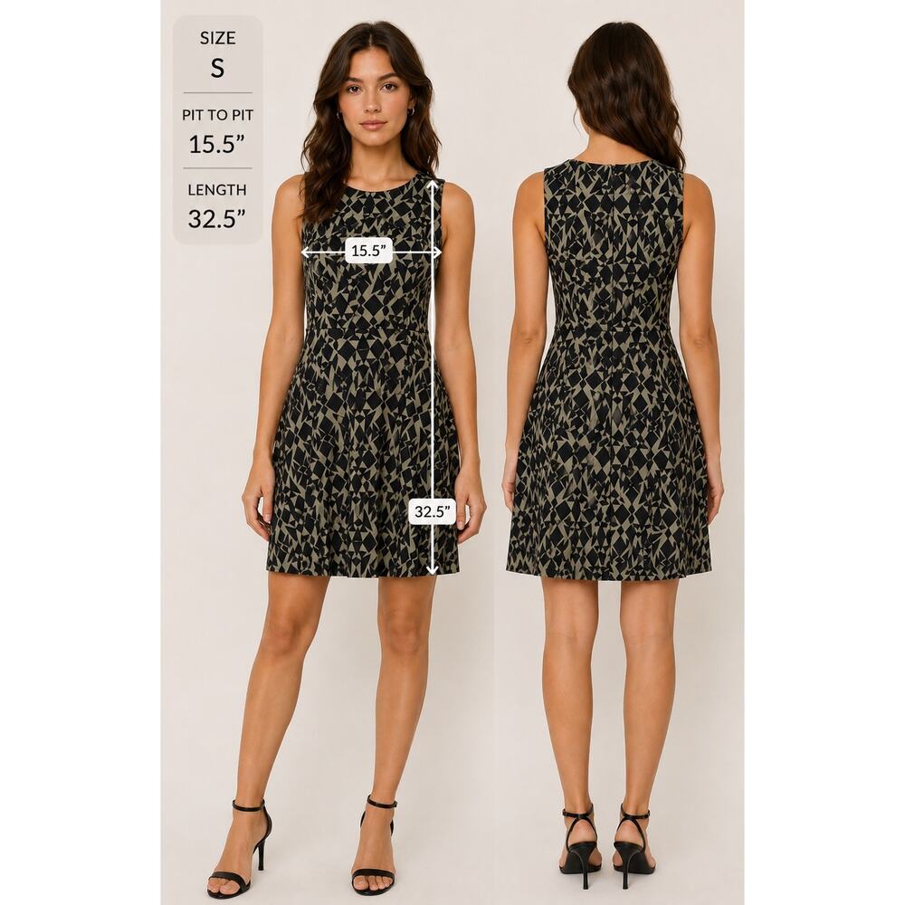 Anthropologie Everly Black/Tan Fit & Flare Geometric Fully Lined Dress Size S